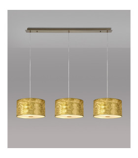 Baymont Antique Brass 3 Light E27 Linear Pendant With 30cm x 17cm Gold Leaf Shade 2m-2
