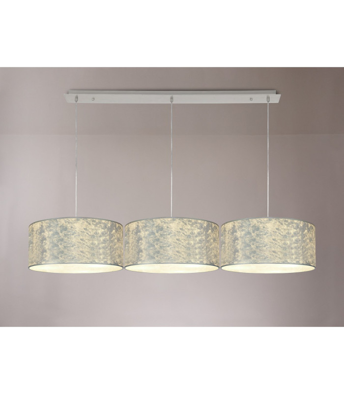 Baymont Polished Chrome 3 Light E27 Linear Pendant With 40cm x 18cm Silver Leaf Shade 2m-2