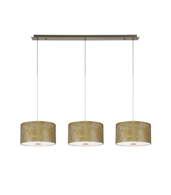 Baymont Antique Brass 3 Light E27 Linear Pendant With 30cm x 17cm Gold Leaf Shade 2m-4