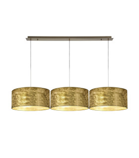 Baymont Antique Brass 3 Light E27 Linear Pendant With 40cm x 18cm Gold Leaf Shade 2m-1