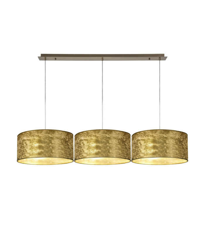 Baymont Antique Brass 3 Light E27 Linear Pendant With 40cm x 18cm Gold Leaf Shade 2m-1