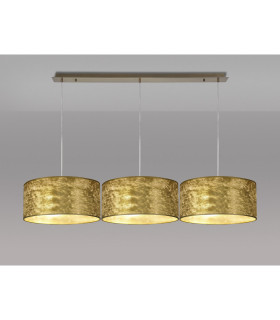 Baymont Antique Brass 3 Light E27 Linear Pendant With 40cm x 18cm Gold Leaf Shade 2m-2