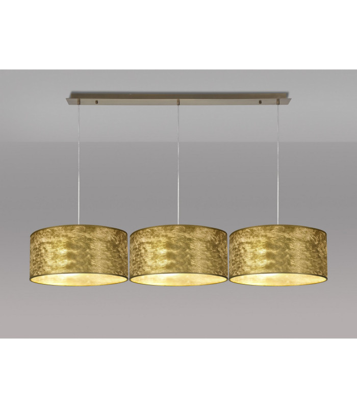 Baymont Antique Brass 3 Light E27 Linear Pendant With 40cm x 18cm Gold Leaf Shade 2m-2