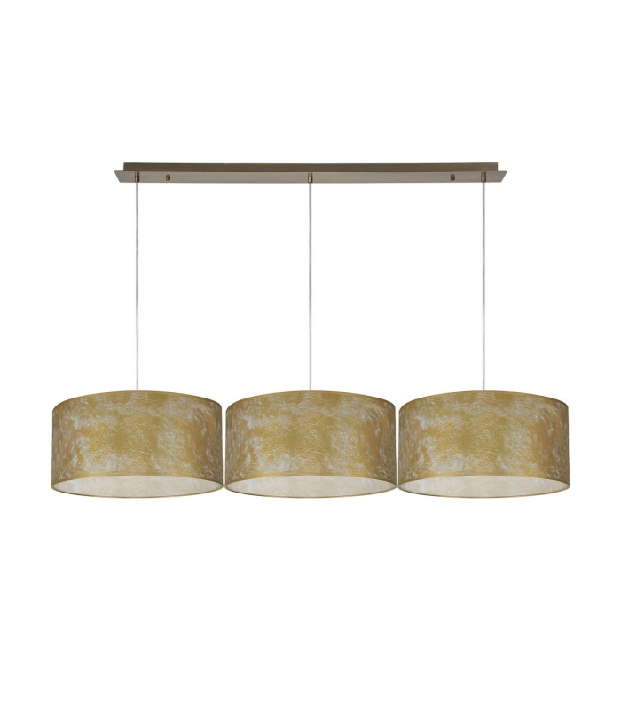 Baymont Antique Brass 3 Light E27 Linear Pendant With 40cm x 18cm Gold Leaf Shade 2m-4