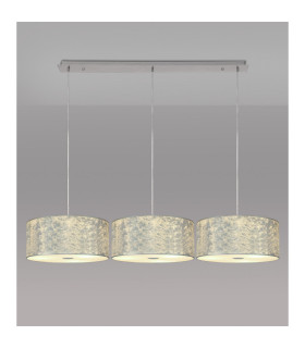 Baymont Polished Chrome 3 Light E27 Linear Pendant With 40cm x 18cm Silver Leaf Shade 2m-2