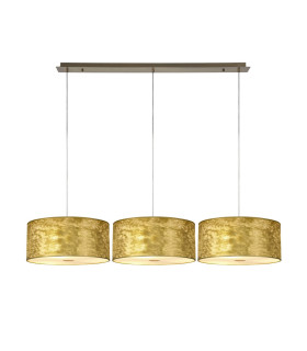 Baymont Antique Brass 3 Light E27 Linear Pendant With 40cm x 18cm Gold Leaf Shade 2m-1