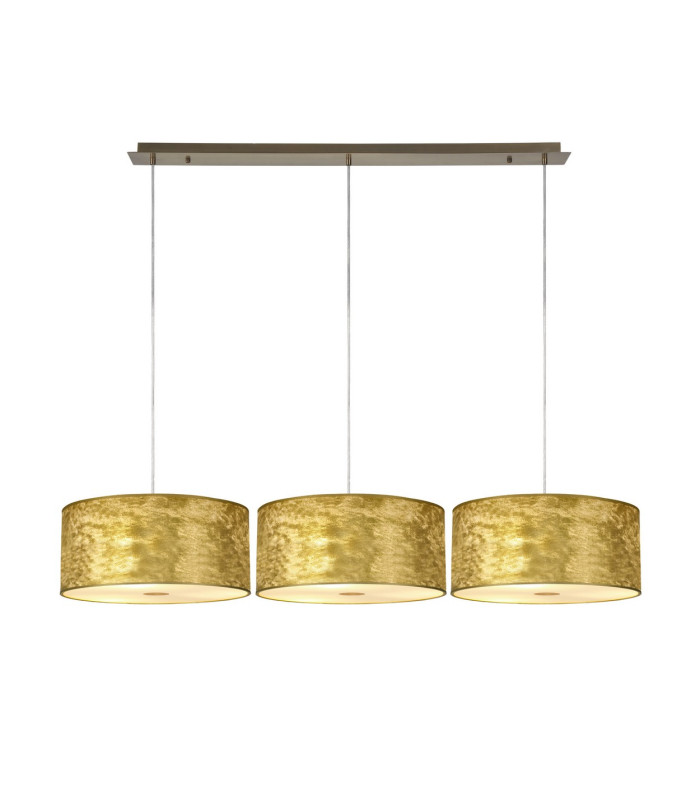 Baymont Antique Brass 3 Light E27 Linear Pendant With 40cm x 18cm Gold Leaf Shade 2m-1