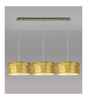 Baymont Antique Brass 3 Light E27 Linear Pendant With 40cm x 18cm Gold Leaf Shade 2m-2