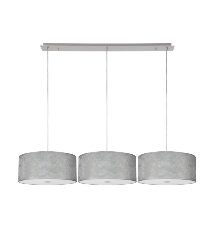 Baymont Polished Chrome 3 Light E27 Linear Pendant With 40cm x 18cm Silver Leaf Shade 2m-4