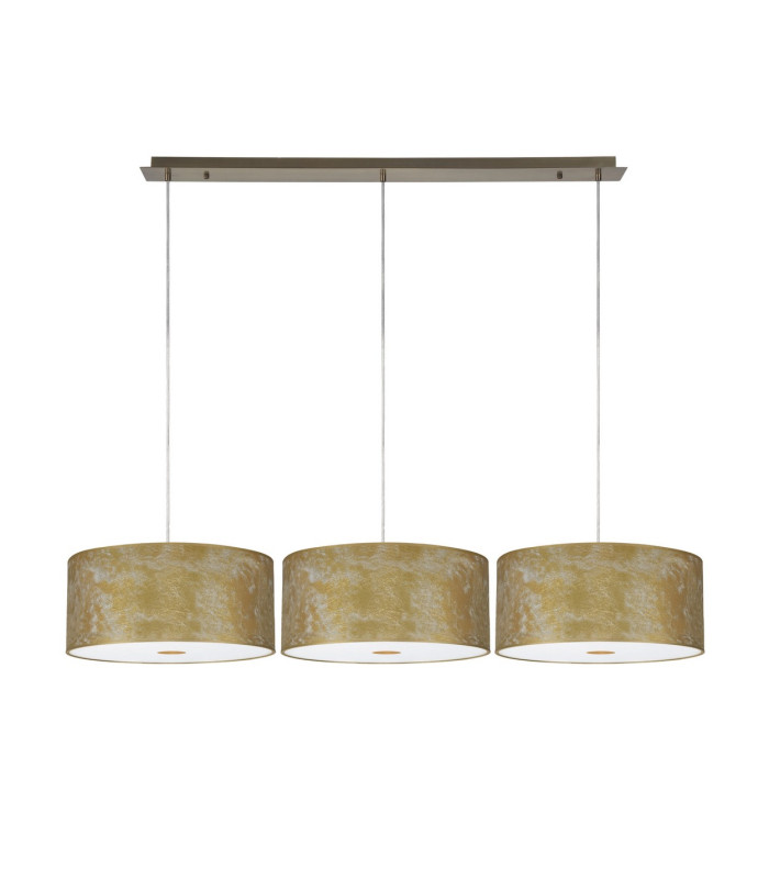 Baymont Antique Brass 3 Light E27 Linear Pendant With 40cm x 18cm Gold Leaf Shade 2m-4