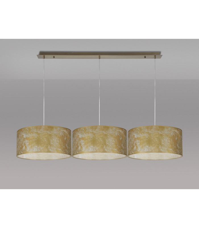 Baymont Antique Brass 3 Light E27 Linear Pendant With 40cm x 18cm Gold Leaf Shade 2m-11