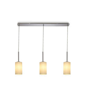 Baymont Polished Chrome 3 Light E27 Linear Pendant With 12cm x 20cm Faux Silk Shade Ivory Pearl/White Laminate-1