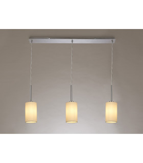 Baymont Polished Chrome 3 Light E27 Linear Pendant With 12cm x 20cm Faux Silk Shade Ivory Pearl/White Laminate-2