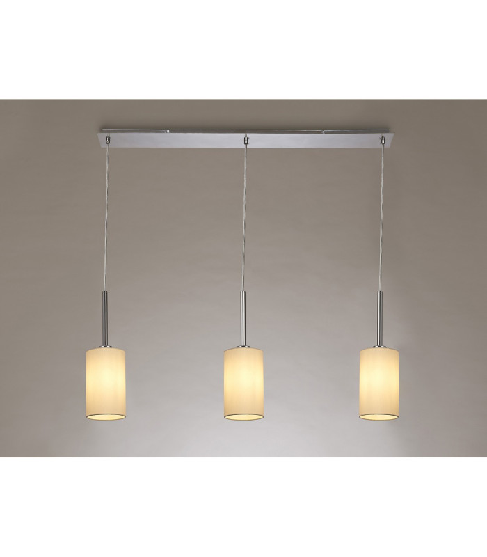 Baymont Polished Chrome 3 Light E27 Linear Pendant With 12cm x 20cm Faux Silk Shade Ivory Pearl/White Laminate-2
