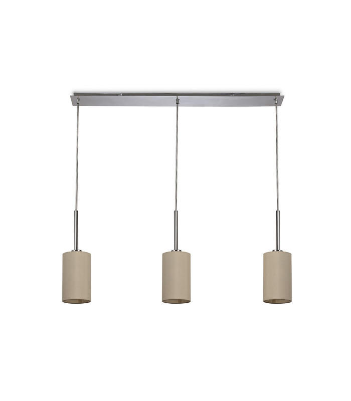 Baymont Polished Chrome 3 Light E27 Linear Pendant With 12cm x 20cm Faux Silk Shade Ivory Pearl/White Laminate-4