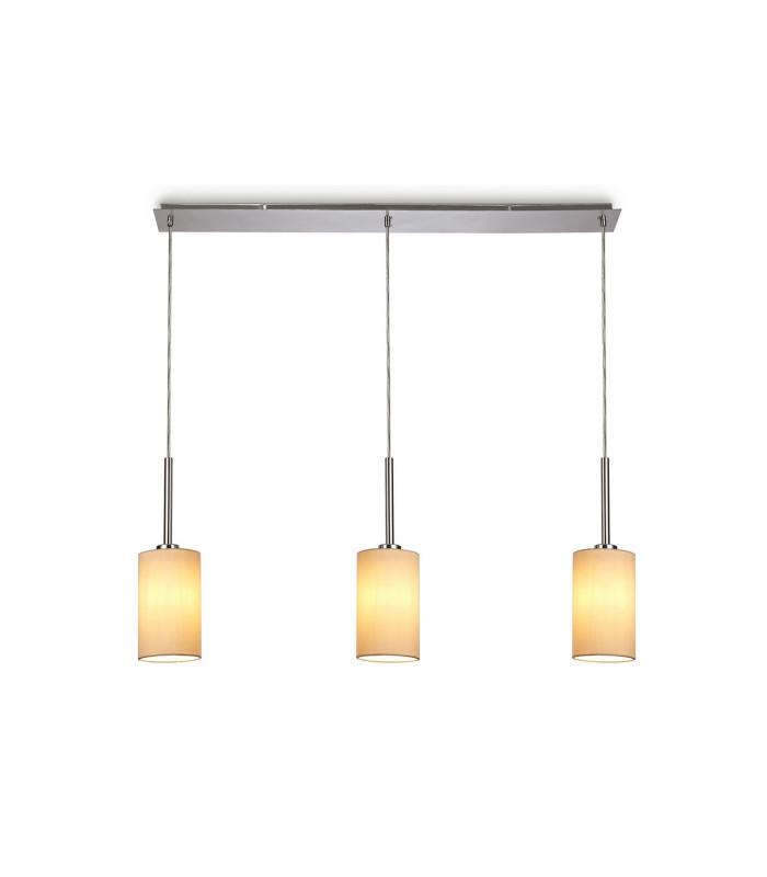Baymont Polished Chrome 3 Light E27 Linear Pendant With 12cm x 20cm Dual Faux Silk Shade Nude Beige/Moonlight-1