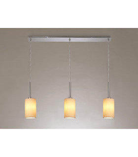 Baymont Polished Chrome 3 Light E27 Linear Pendant With 12cm x 20cm Dual Faux Silk Shade Nude Beige/Moonlight-2