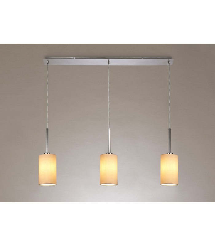 Baymont Polished Chrome 3 Light E27 Linear Pendant With 12cm x 20cm Dual Faux Silk Shade Nude Beige/Moonlight-2