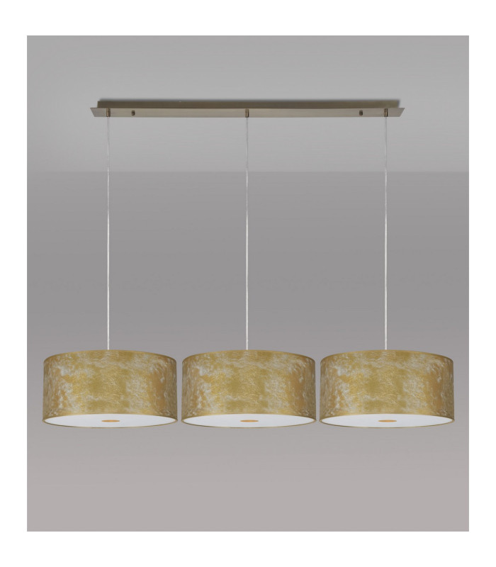 Baymont Antique Brass 3 Light E27 Linear Pendant With 40cm x 18cm Gold Leaf Shade 2m-13