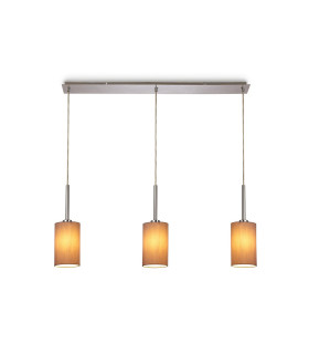 Baymont Polished Chrome 3 Light E27 Linear Pendant With 12cm x 20cm Dual Faux Silk Shade Taupe/Halo Gold-1