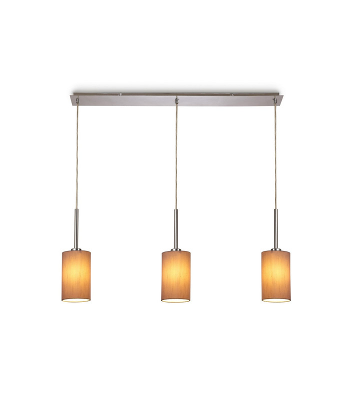 Baymont Polished Chrome 3 Light E27 Linear Pendant With 12cm x 20cm Dual Faux Silk Shade Taupe/Halo Gold-1