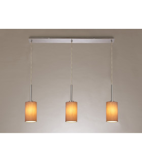 Baymont Polished Chrome 3 Light E27 Linear Pendant With 12cm x 20cm Dual Faux Silk Shade Taupe/Halo Gold-2