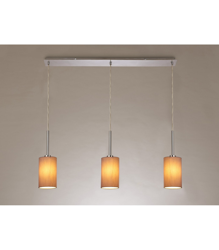 Baymont Polished Chrome 3 Light E27 Linear Pendant With 12cm x 20cm Dual Faux Silk Shade Taupe/Halo Gold-2