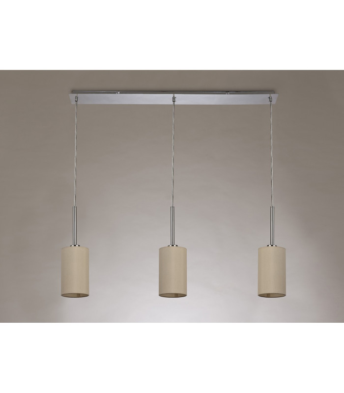 Baymont Polished Chrome 3 Light E27 Linear Pendant With 12cm x 20cm Faux Silk Shade Ivory Pearl/White Laminate-11