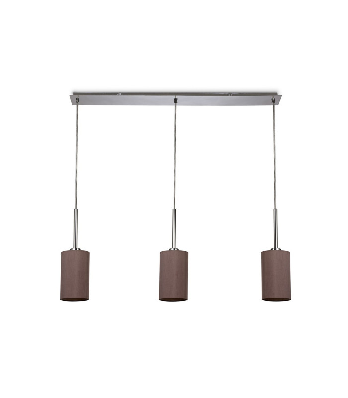 Baymont Polished Chrome 3 Light E27 Linear Pendant With 12cm x 20cm Dual Faux Silk Shade Taupe/Halo Gold-4