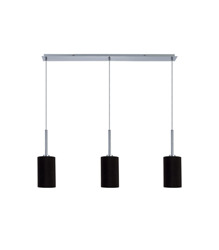 Baymont Polished Chrome 3 Light E27 Linear Pendant With 12cm x 20cm Faux Silk Shade Black-4