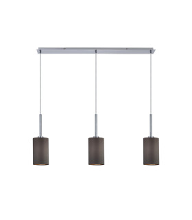 Baymont Polished Chrome 3 Light E27 Linear Pendant With 12cm x 20cm Faux Silk Shade Grey-1