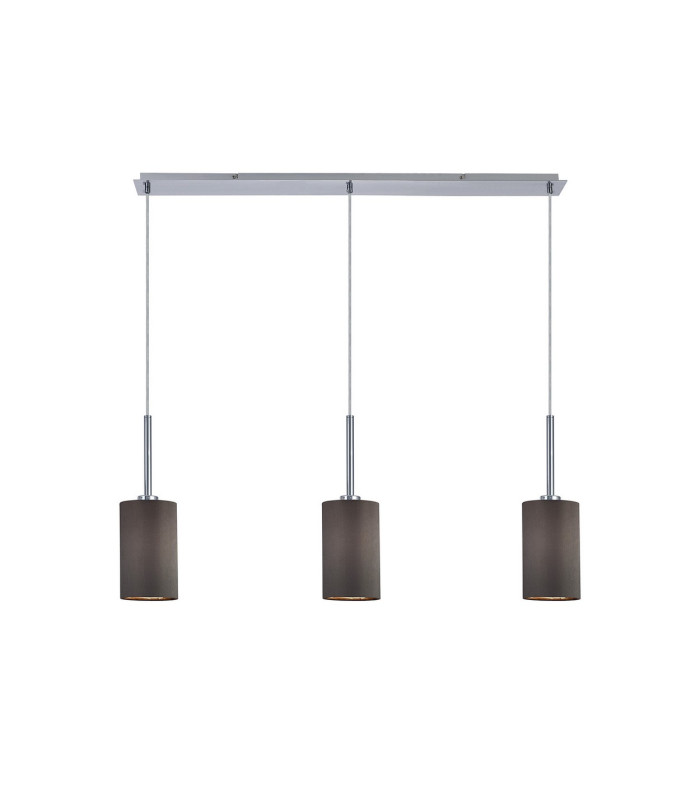 Baymont Polished Chrome 3 Light E27 Linear Pendant With 12cm x 20cm Faux Silk Shade Grey-1