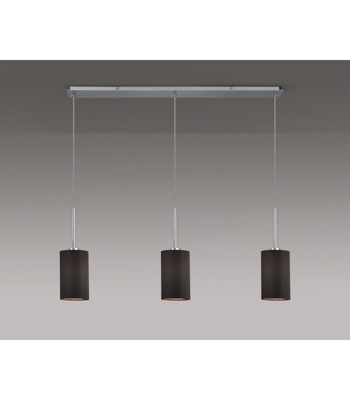 Baymont Polished Chrome 3 Light E27 Linear Pendant With 12cm x 20cm Faux Silk Shade Grey-2