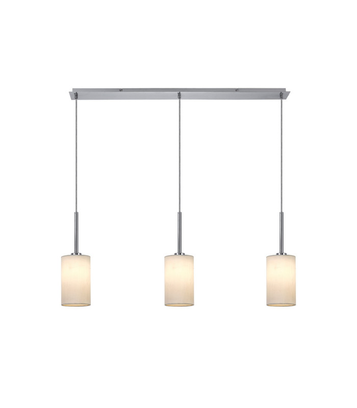 Baymont Polished Chrome 3 Light E27 Linear Pendant With 12cm x 20cm Faux Silk Shade White-1
