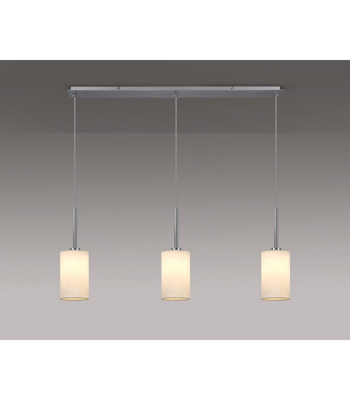 Baymont Polished Chrome 3 Light E27 Linear Pendant With 12cm x 20cm Faux Silk Shade White-2