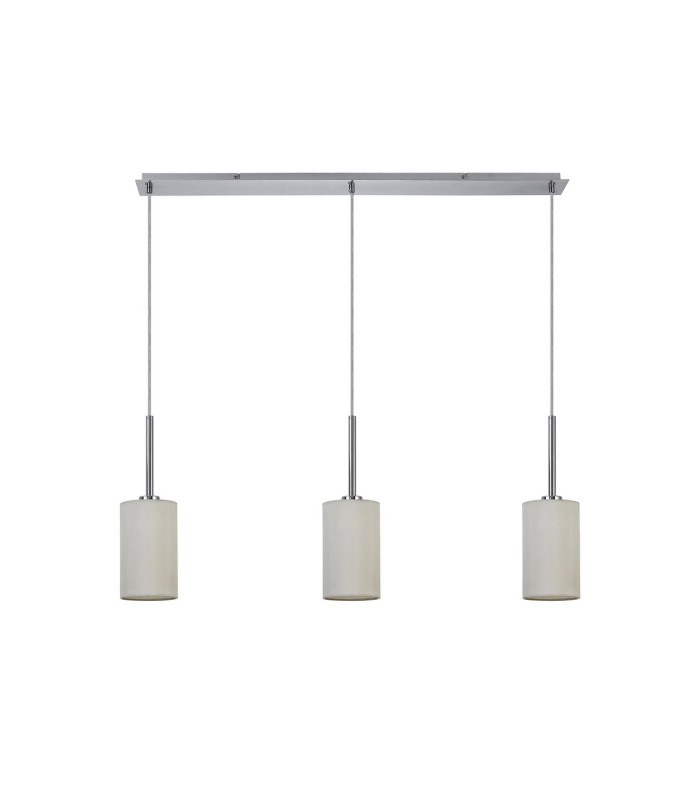 Baymont Polished Chrome 3 Light E27 Linear Pendant With 12cm x 20cm Faux Silk Shade White-4