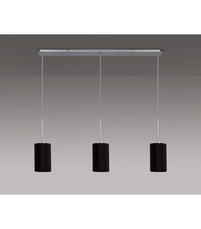 Baymont Polished Chrome 3 Light E27 Linear Pendant With 12cm x 20cm Faux Silk Shade Black-14