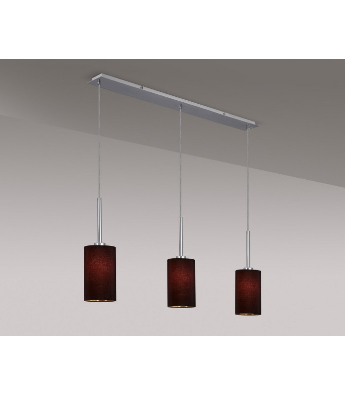 Baymont Polished Chrome 3 Light E27 Linear Pendant With 12cm x 20cm Faux Silk Shade Black-15