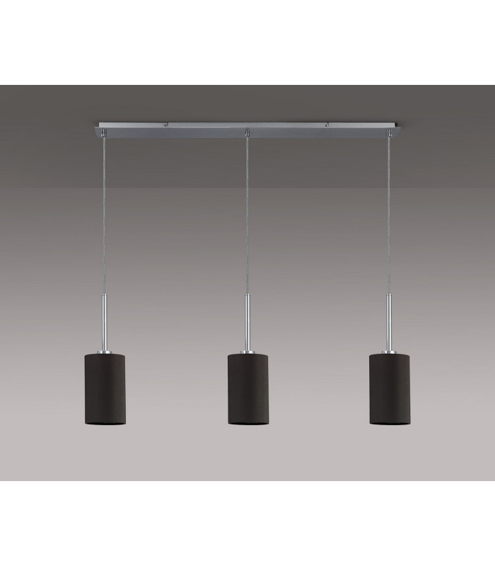 Baymont Polished Chrome 3 Light E27 Linear Pendant With 12cm x 20cm Faux Silk Shade Grey-11