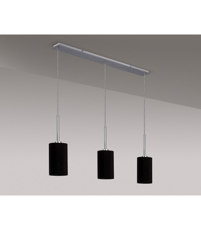 Baymont Polished Chrome 3 Light E27 Linear Pendant With 12cm x 20cm Faux Silk Shade Black-16