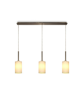 Baymont Antique Brass 3 Light E27 Linear Pendant With 12cm x 20cm Faux Silk Shade Ivory Pearl/White Laminate-1