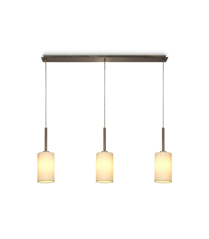Baymont Antique Brass 3 Light E27 Linear Pendant With 12cm x 20cm Faux Silk Shade Ivory Pearl/White Laminate-1