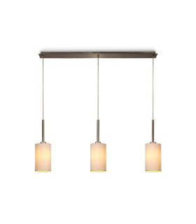 Baymont Antique Brass 3 Light E27 Linear Pendant With 12cm x 20cm Dual Faux Silk Shade Nude Beige/Moonlight-1