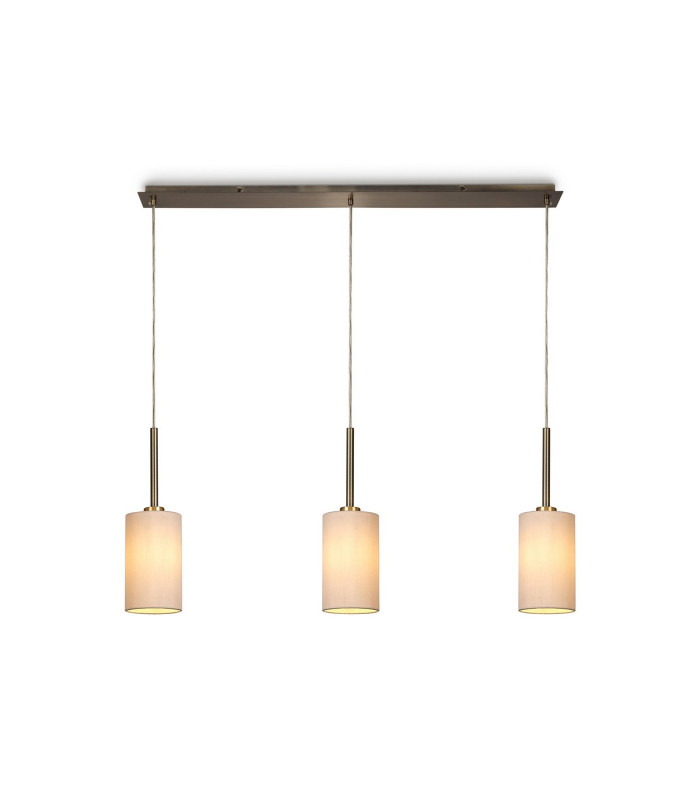 Baymont Antique Brass 3 Light E27 Linear Pendant With 12cm x 20cm Dual Faux Silk Shade Nude Beige/Moonlight-1