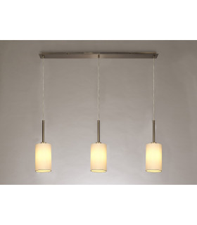 Baymont Antique Brass 3 Light E27 Linear Pendant With 12cm x 20cm Faux Silk Shade Ivory Pearl/White Laminate-2
