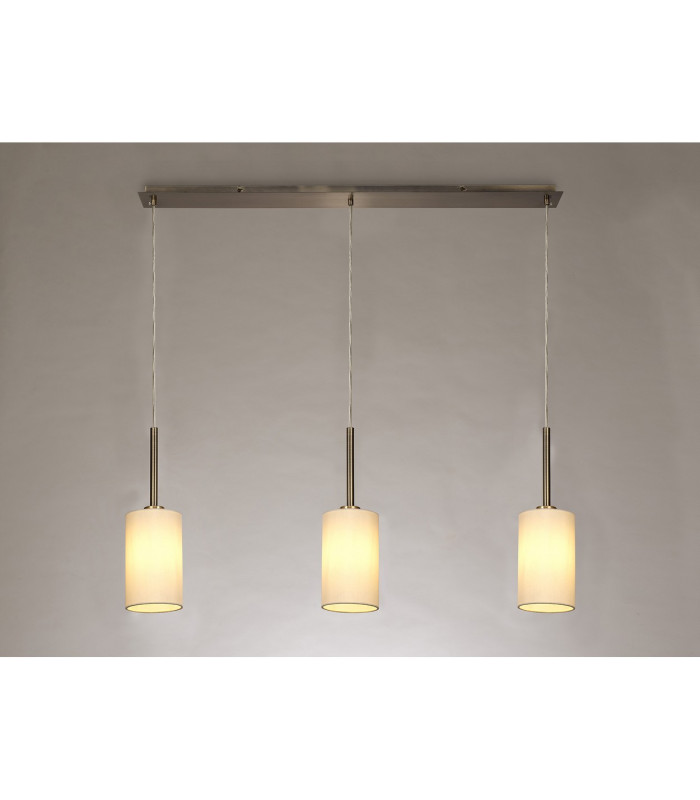 Baymont Antique Brass 3 Light E27 Linear Pendant With 12cm x 20cm Faux Silk Shade Ivory Pearl/White Laminate-2
