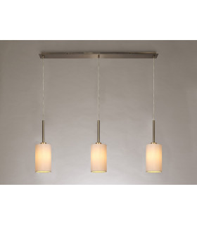 Baymont Antique Brass 3 Light E27 Linear Pendant With 12cm x 20cm Dual Faux Silk Shade Nude Beige/Moonlight-2