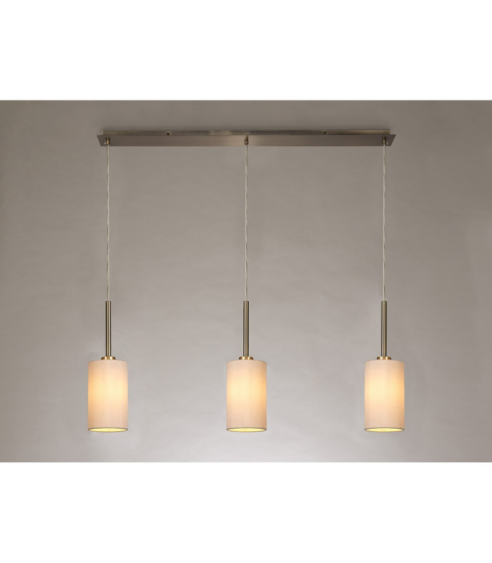Baymont Antique Brass 3 Light E27 Linear Pendant With 12cm x 20cm Dual Faux Silk Shade Nude Beige/Moonlight-2