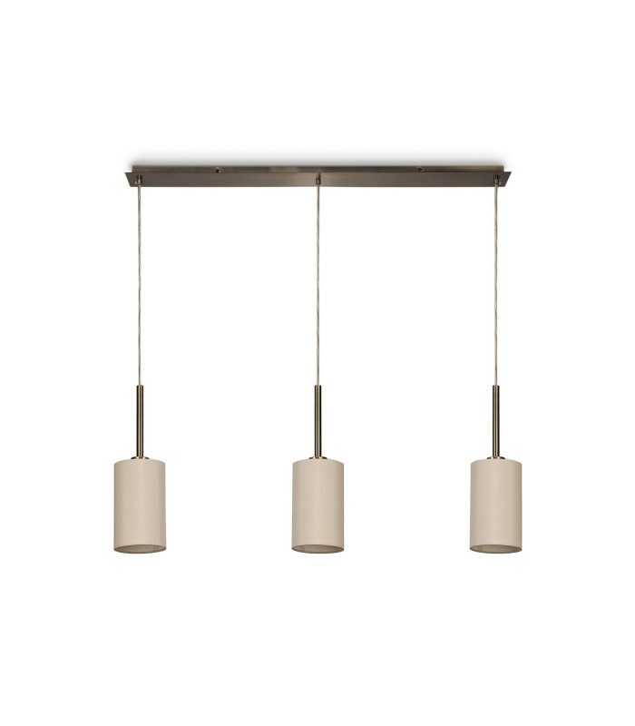Baymont Antique Brass 3 Light E27 Linear Pendant With 12cm x 20cm Faux Silk Shade Ivory Pearl/White Laminate-4