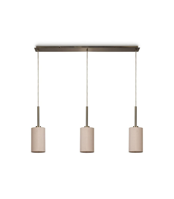 Baymont Antique Brass 3 Light E27 Linear Pendant With 12cm x 20cm Dual Faux Silk Shade Nude Beige/Moonlight-4